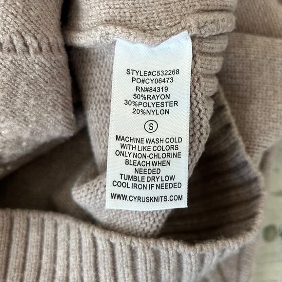 Raya cable chunky knit neutral sweater with ruffles sleeve detail stretch S - Picture 12 of 13